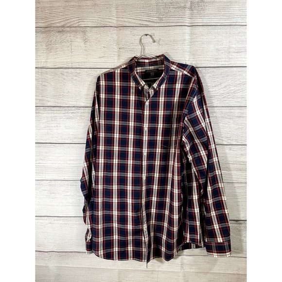 Banana Republic Men's XL Tall Blue/Red/White Plaid Grant Fit  Long Sleeve Shirt - Picture 2 of 4